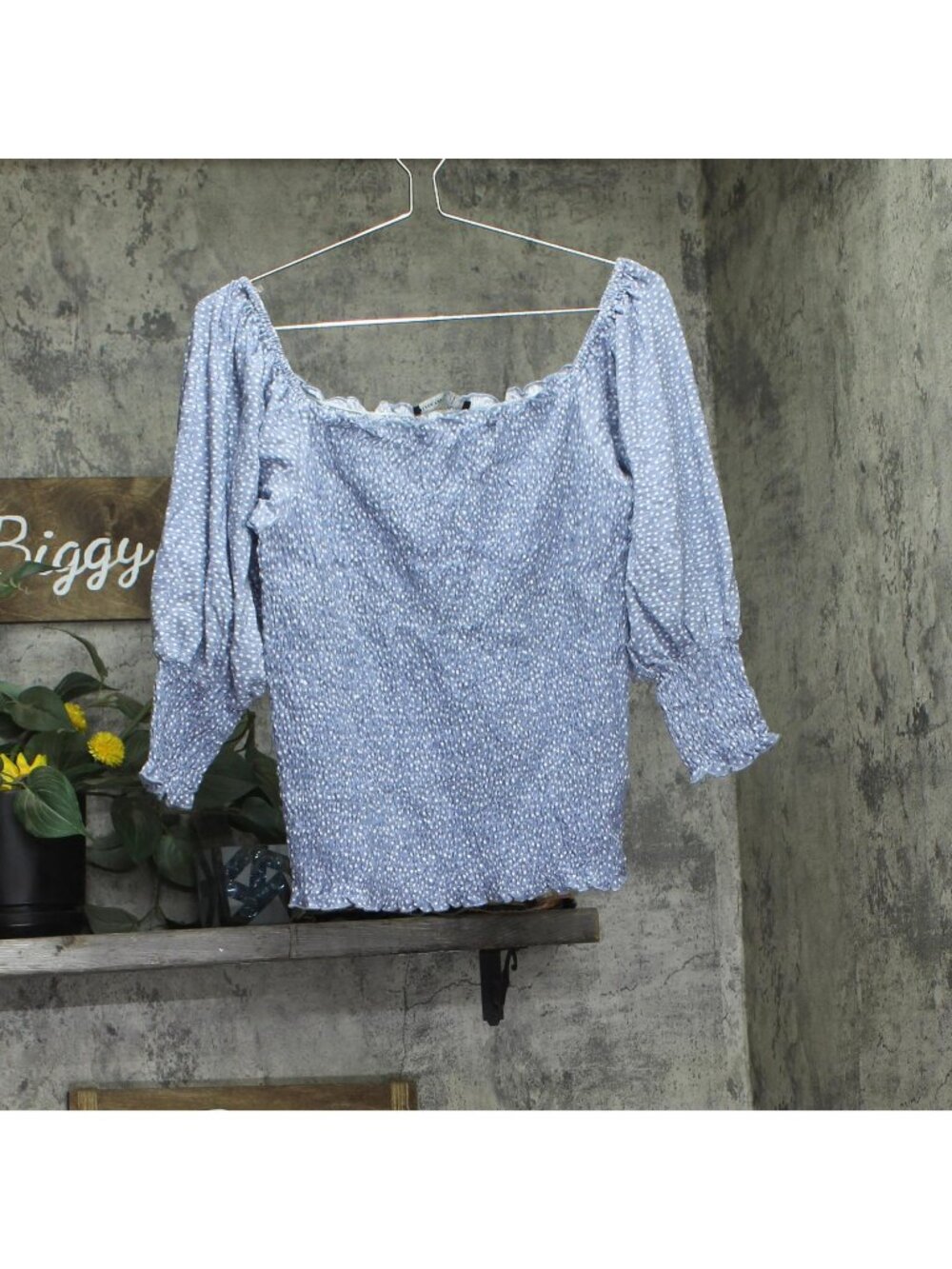 Black Tape Women's Off the Shoulder Knit Textured Top Blue / White L